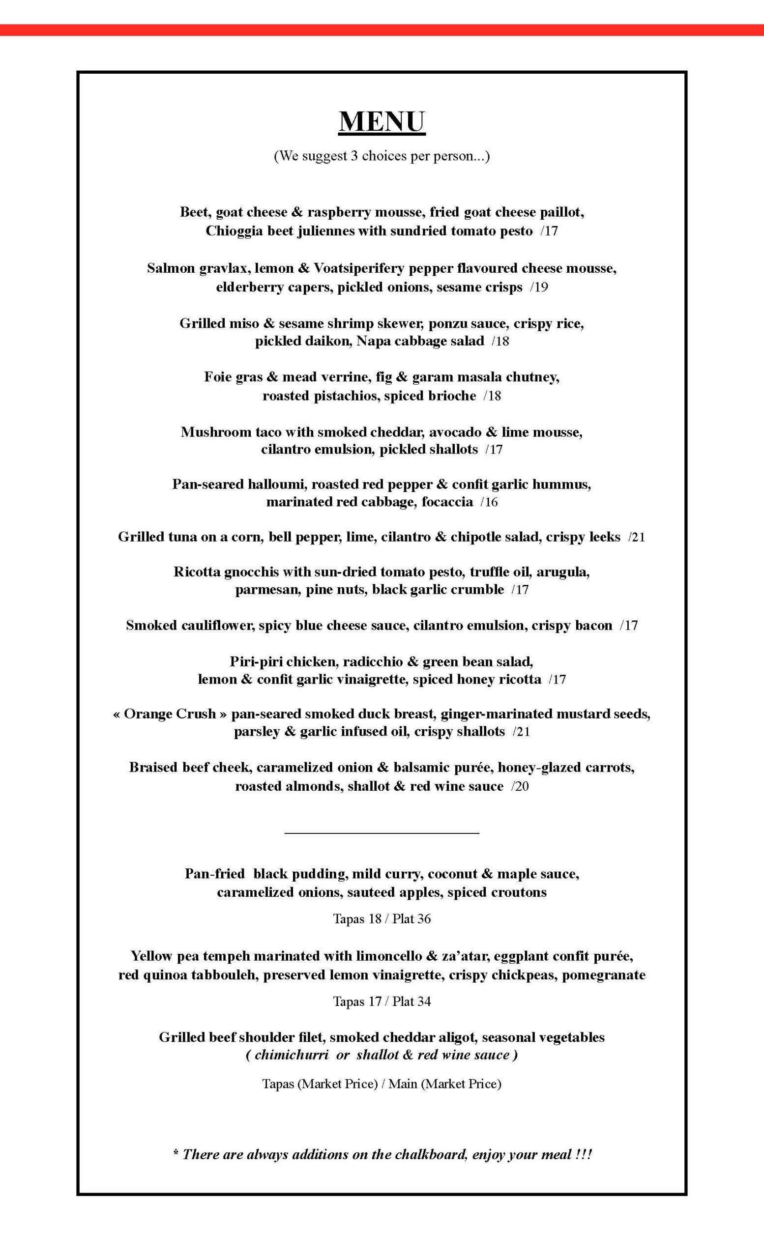 Menu anglais